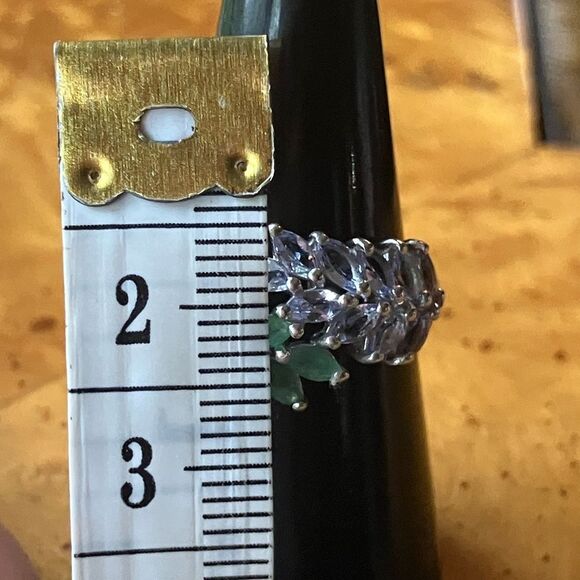 Natural Emerald Tanzanite Sterling Silver Marquise Ring Size 7 - Picture 5 of 8